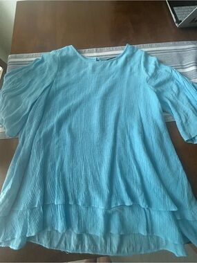 Aqua Blue Women's Layered Crepe Blouse Size XXL